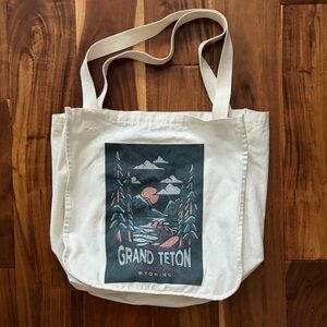 Grand Teton Canvas Tote Bag with Scenic 'Grand Teton' Print - Natural